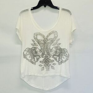 Fifth Sun Elephant Print Semi-Sheer Cropped Short Sleeve Top